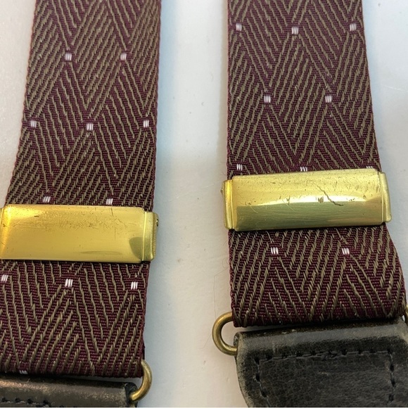 Coach Y-Back Suspenders Braces 46" Maroon Diamond Silk Pattern Leather Fasteners - Picture 4 of 8